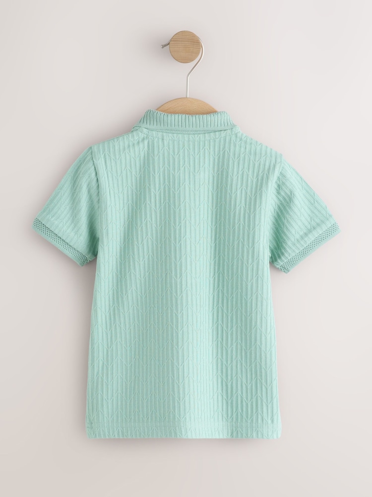 כחול תכלת - חולצת פולו עם שרוולים קצרים ומרקם (גיל 3 חודשים עד 7 שנים) - תמונה 2 מתוך 4