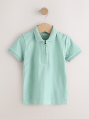 Aqua Blue Textured Short Sleeve Polo Shirt (3mths-7yrs) - Image 5 of 8