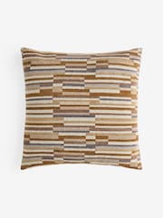 Ochre Yellow 59 x 59cm Cut Velvet Textured Stripe Cushion - Image 3 of 4