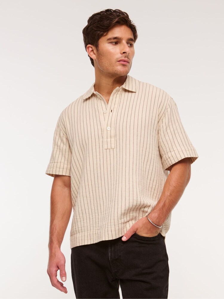 Abercrombie & Fitch Cream Short Sleeved Breezy Pop Over Shirt - Image 1 of 7
