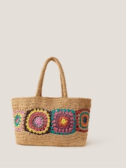 Monsoon Natural Pippa Crochet Raffia Beach Bag - Image 1 of 4