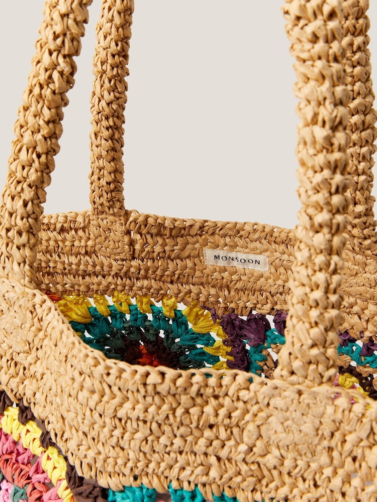 Monsoon Natural Pippa Crochet Raffia Beach Bag - Image 4 of 4