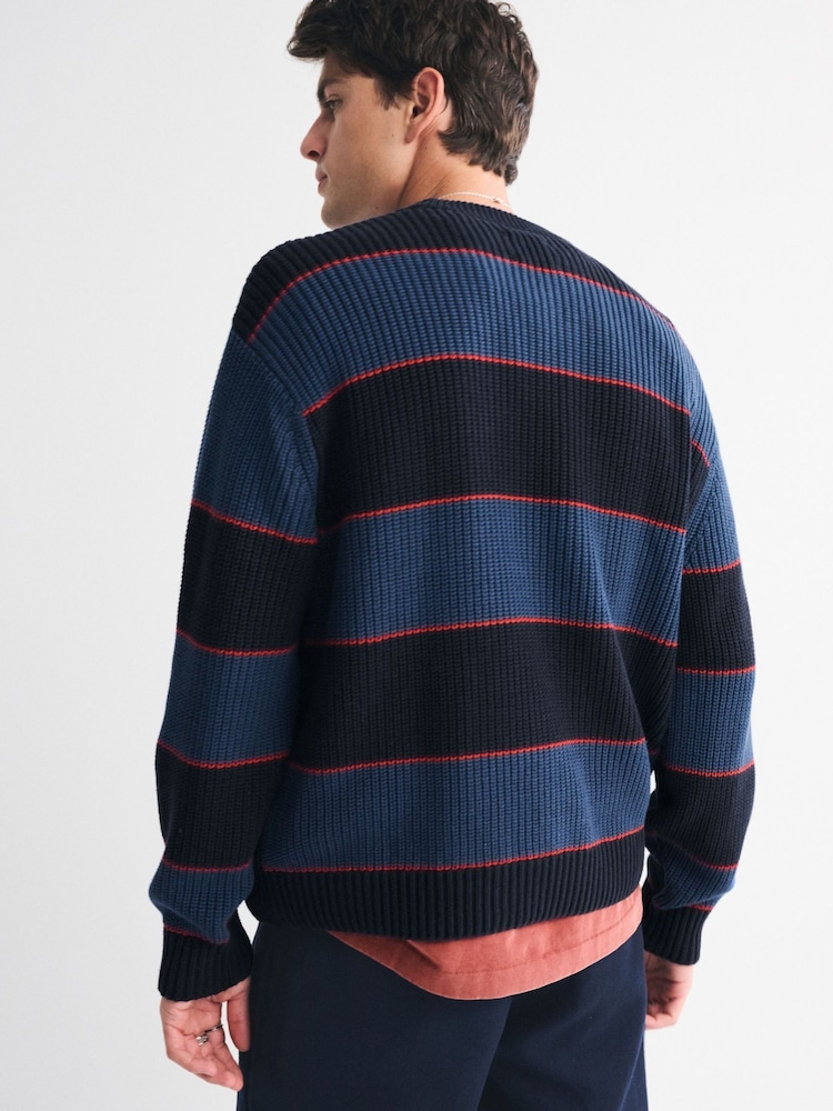 Abercrombie & Fitch Striped Crew Neck Blue Jumper - Image 2 of 6