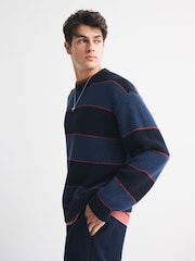 Abercrombie & Fitch Striped Crew Neck Blue Jumper - Image 4 of 6