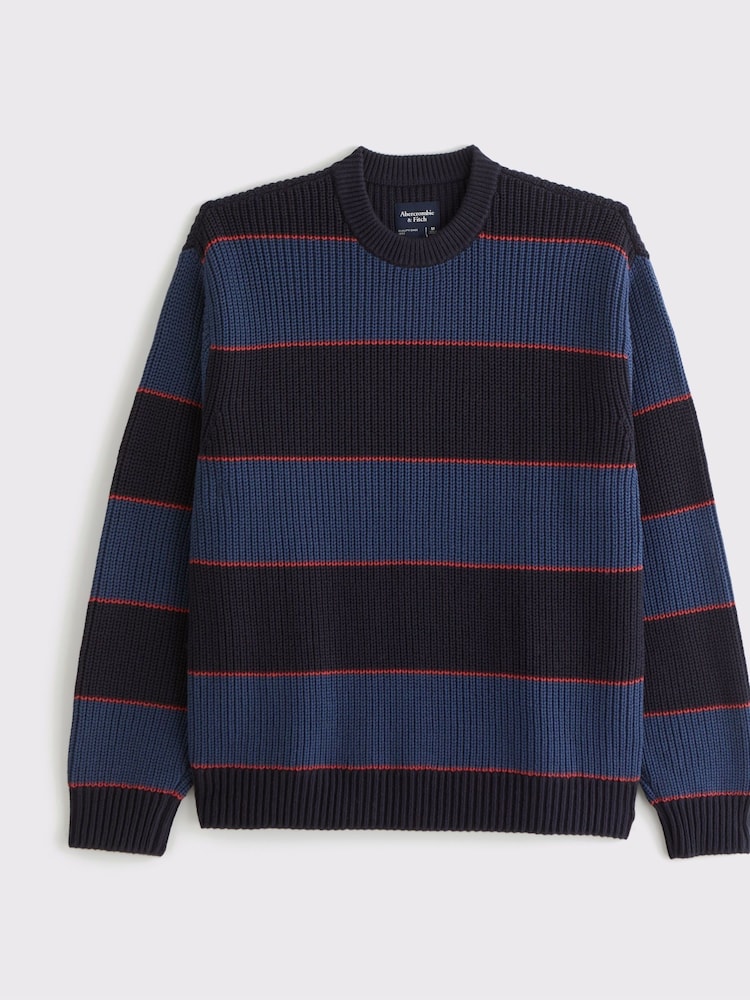 Abercrombie & Fitch Striped Crew Neck Blue Jumper - Image 6 of 6