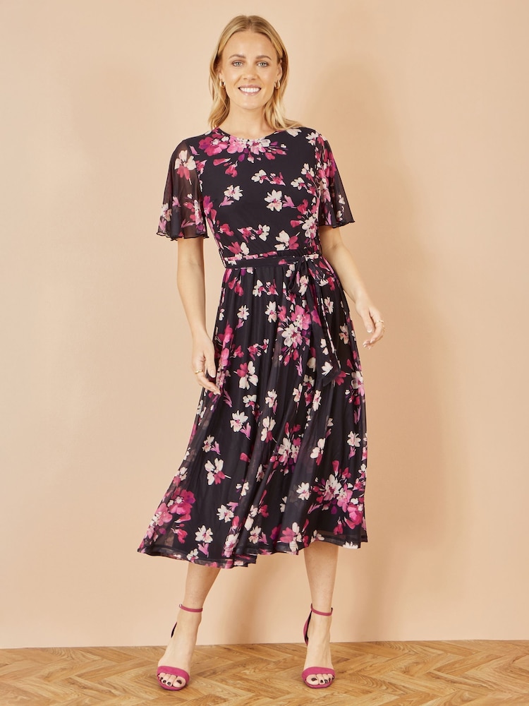 Yumi Black Mesh Skater Floral Print Midi Dress - Image 2 of 4