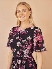 Yumi Black Mesh Skater Floral Print Midi Dress - Image 4 of 4