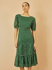 Yumi Green Foil Spot Midi Dress With Scoop Back - Image 1 of 1