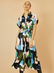 Vestido midi com estampa de pincelada relaxada Yumi - Imagem 1 de 5