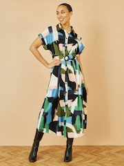 Vestido midi com estampa de pincelada relaxada Yumi - Imagem 2 de 5