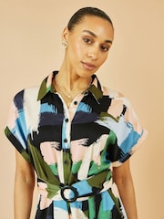 Vestido midi com estampa de pincelada relaxada Yumi - Imagem 3 de 5