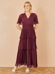 Yumi Red Mesh Tiered Maxi Dress - Image 1 of 4