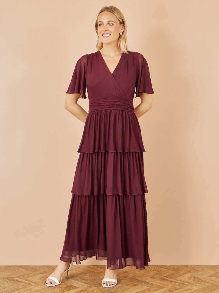Yumi Red Mesh Tiered Maxi Dress - Image 1 of 4