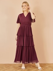 Yumi Red Mesh Tiered Maxi Dress - Image 3 of 4