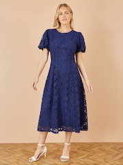 Yumi Blue Lace Midi Skater Dress - Image 2 of 4