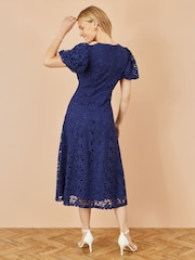 Yumi Blue Lace Midi Skater Dress - Image 3 of 4