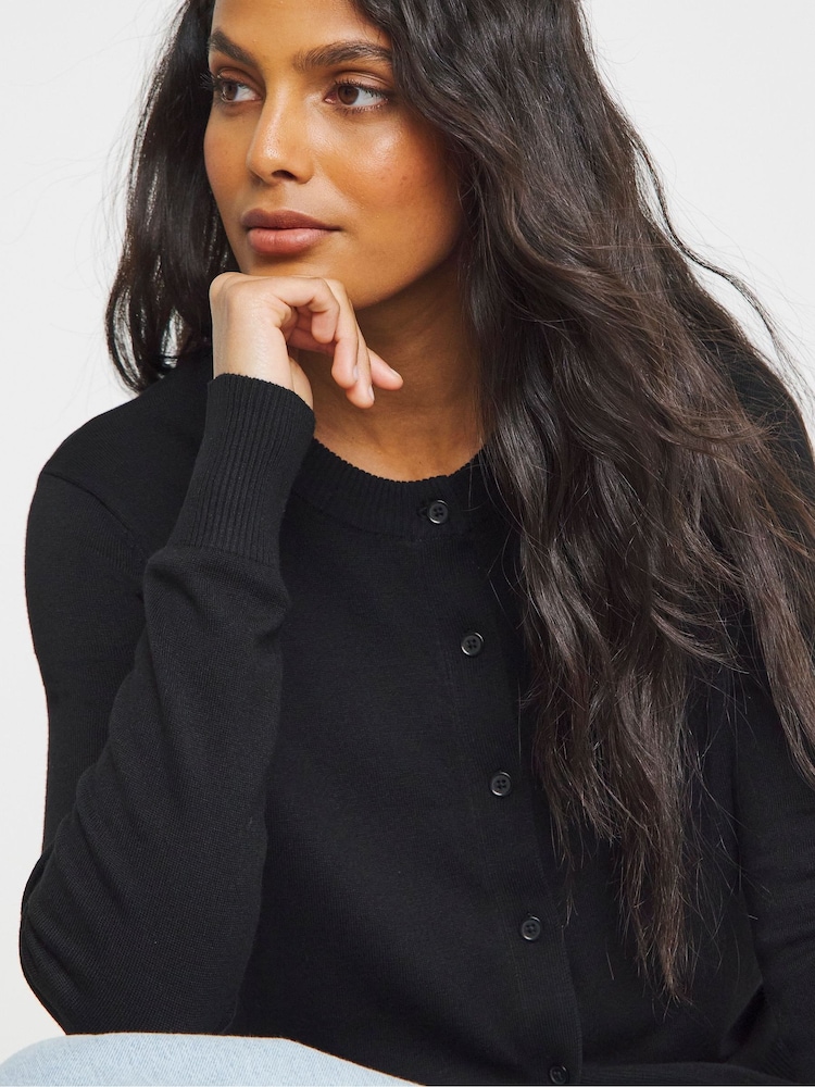 Simply Be Black Animal Print Crew Neck Cardigan - Image 2 of 4