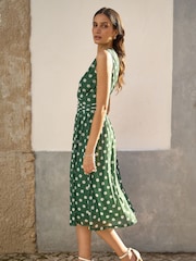 Yumi Green Polka Dot Mesh Wrap Skater Dress With Pockets - Image 4 of 4