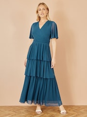 Yumi Blue Mesh Tiered Maxi Dress - Image 1 of 4
