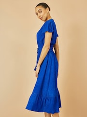 Yumi Blue Button Detail Midi Dress With Ruched Waist And Metallic Thread - Image 5 of 5