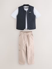 Baker by Ted Baker 3 Piece Black Gilet T-Shirt and Cargo Trousers Set - Image 1 of 11