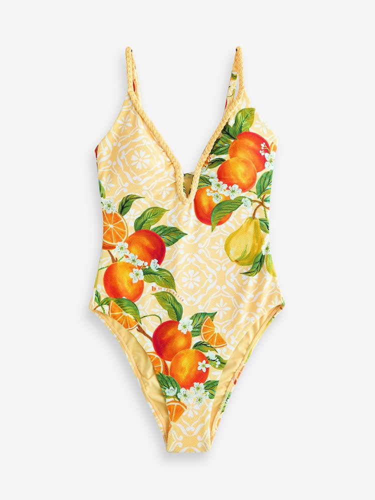 B by Ted Baker Braided Plunge Yellow Fruit Swimsuit with Tummy Control - 3의 이미지 1 B by Ted Baker Braided Plunge Yellow Fruit Swimsuit with Tummy Control - 3의 이미지 1