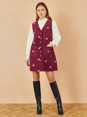 Yumi Burgundy Squirrel Embroidered Button Up Pinafore Dress - Image 2 of 4