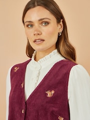 Yumi Burgundy Squirrel Embroidered Button Up Pinafore Dress - Image 3 of 4