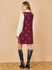 Yumi Burgundy Squirrel Embroidered Button Up Pinafore Dress - Image 4 of 4