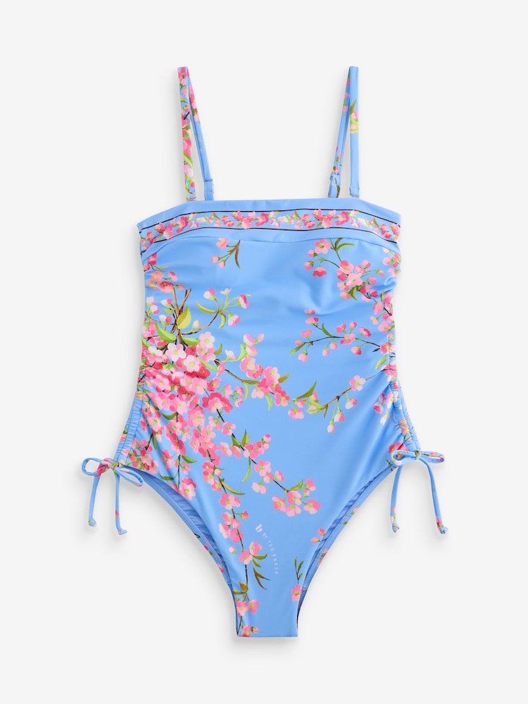 B by Ted Baker Bandeau Blue Floral Swimsuit with Tummy Control - Image 1 sur 5