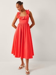 Monsoon Orange Maria Sleeveless Ruffle Midi Dress - Image 2 of 5