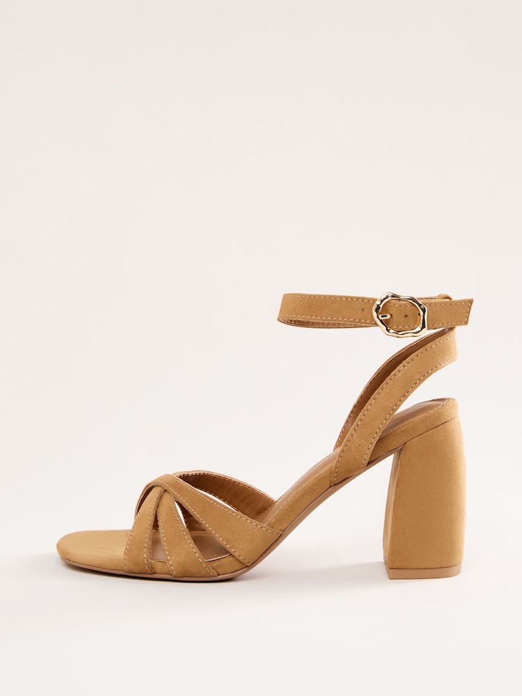 Marron fauve - Love & Roses Sandales en faux daim à talons carrés évasés - Image 5 de 5