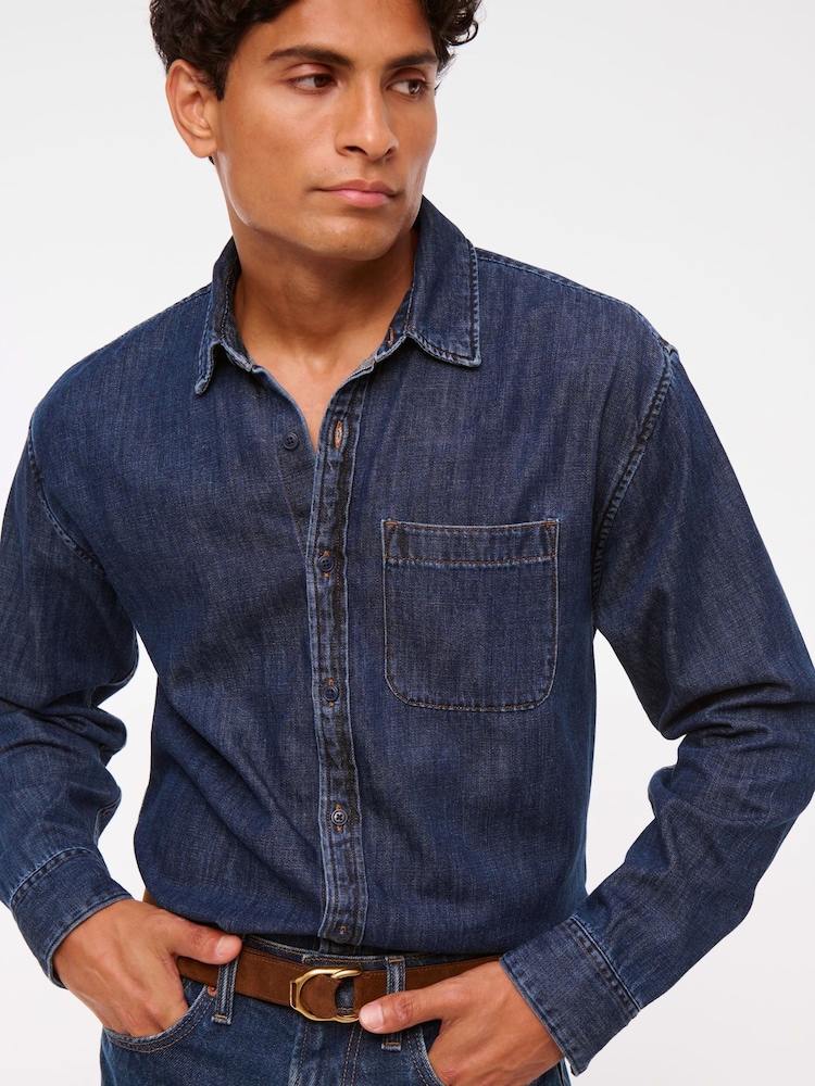 Next：日本 ダークブルー - Abercrombie & Fitch デニム ボタンアップ 