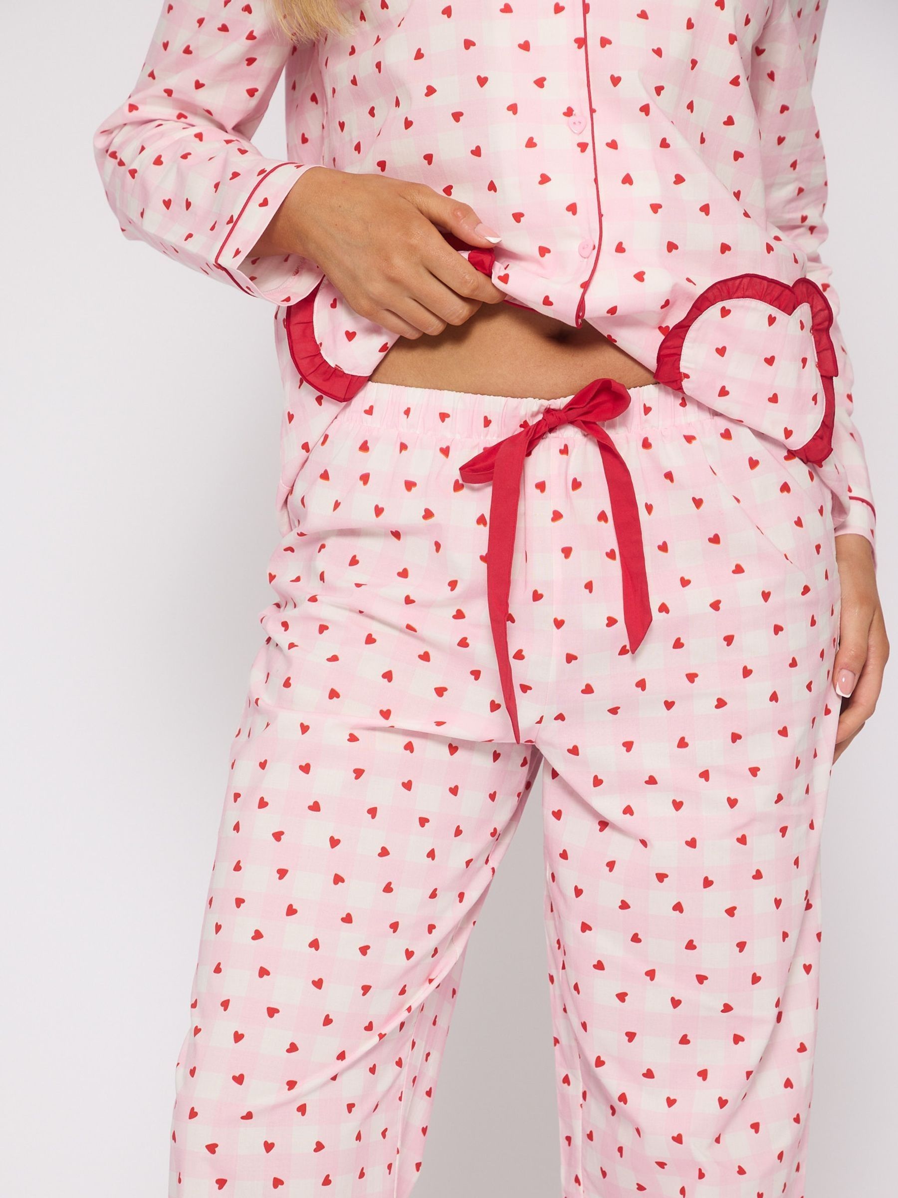 Buy Loungeable Pink Heart Gingham Long Sleeve Cotton Button Through ...