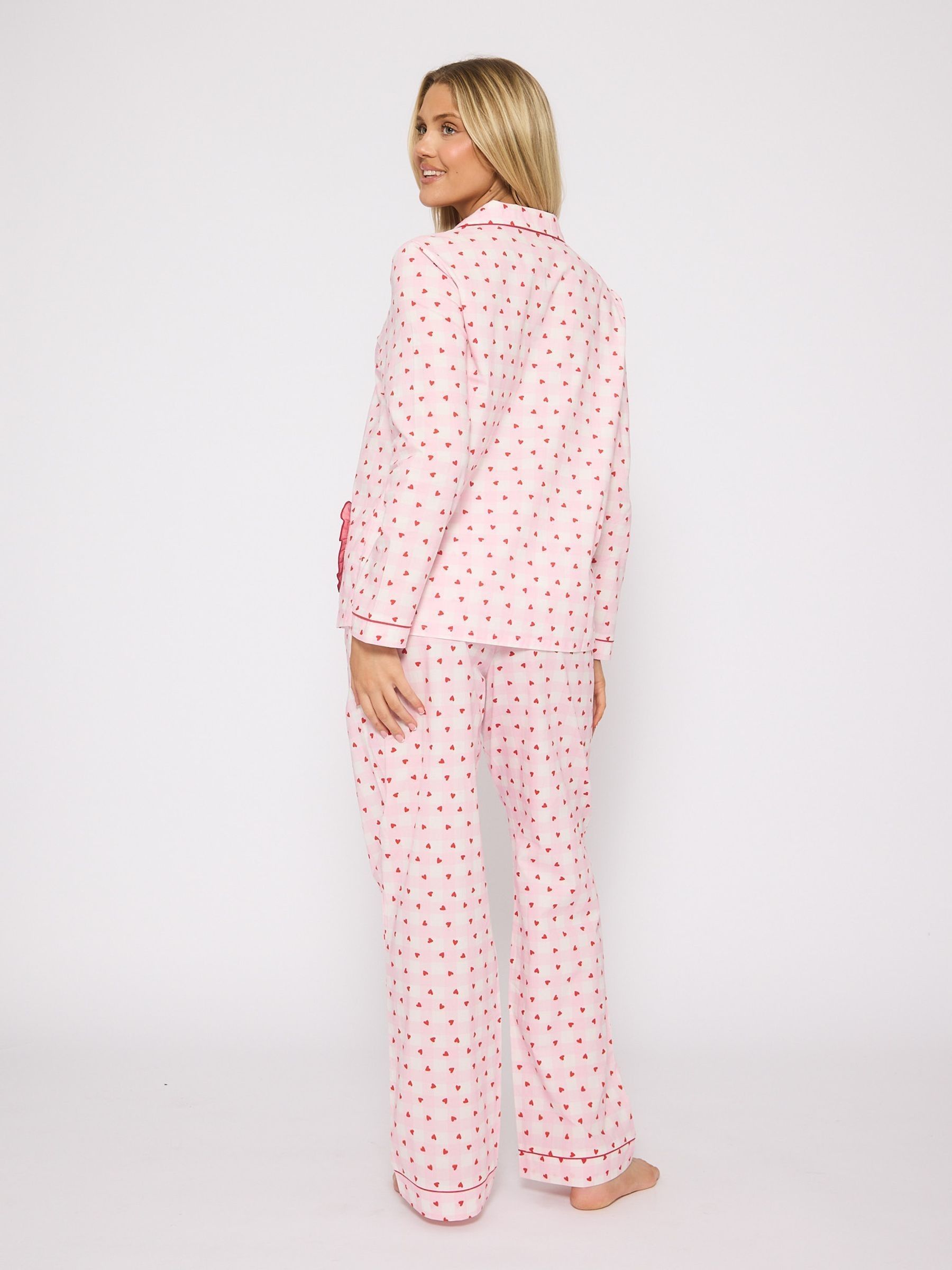 Buy Loungeable Pink Heart Gingham Long Sleeve Cotton Button Through ...