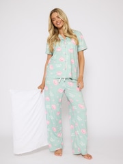 Loungeable Green I Love You So Matcha Short Sleeve Button Through Pyjamas - Image 3 of 6