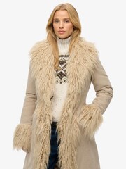 Superdry Beige Long Afghan Coat - Image 3 of 7