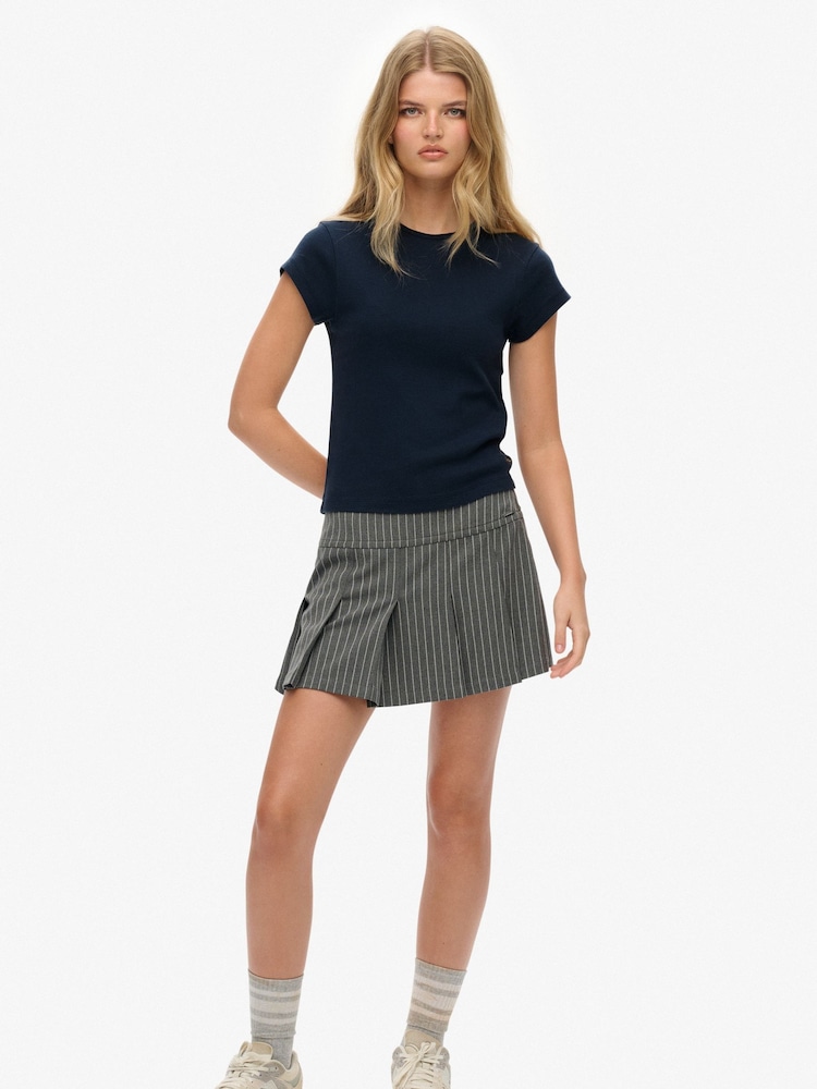 Superdry Grey Pinstripe Pleat Mini Skirt - Image 2 of 7