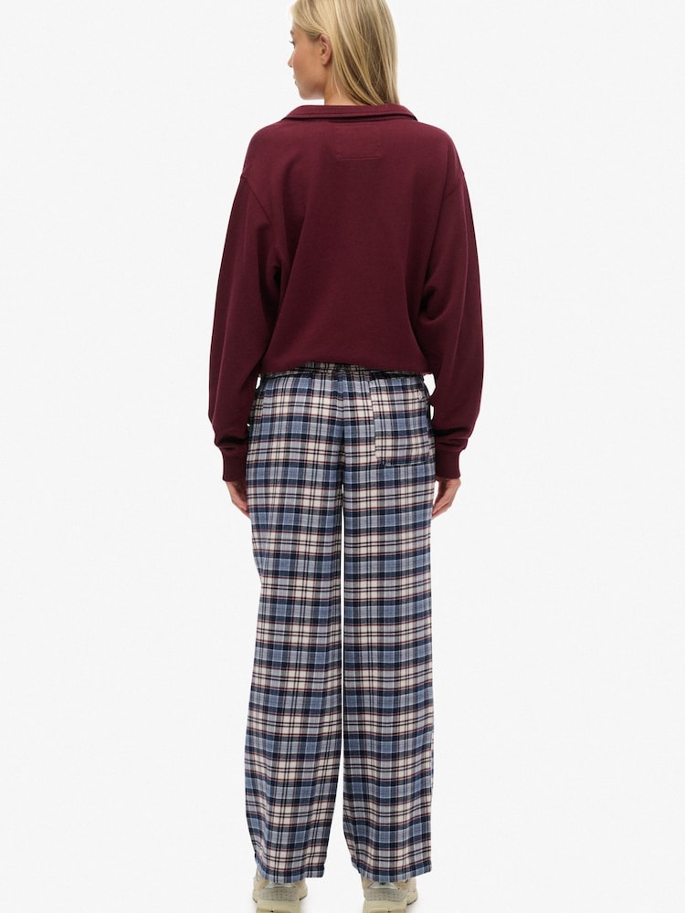 Superdry Blue Red Check Cotton Check Elastic Trousers - Image 2 of 8