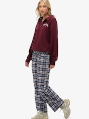Superdry Blue Red Check Cotton Check Elastic Trousers - Image 3 of 8