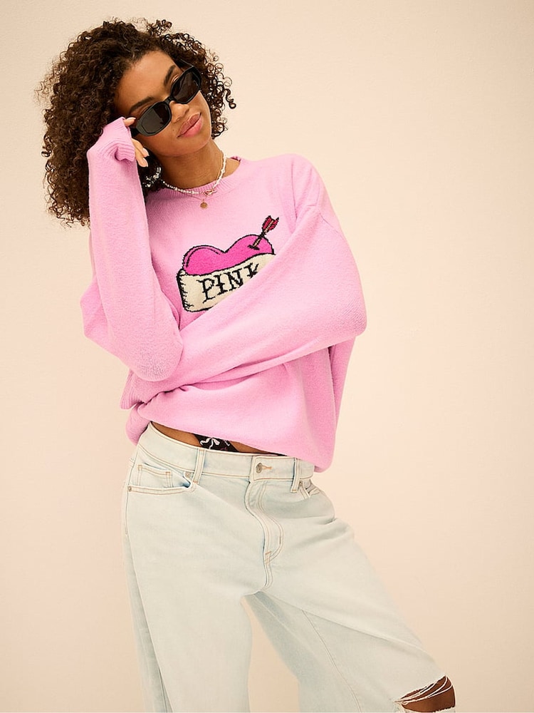 Victoria's Secret Pink Pink Heart Print Oversized Sweatshirt - Image 3 of 3 Victoria's Secret Pink Pink Heart Print Oversized Sweatshirt - Image 3 of 3