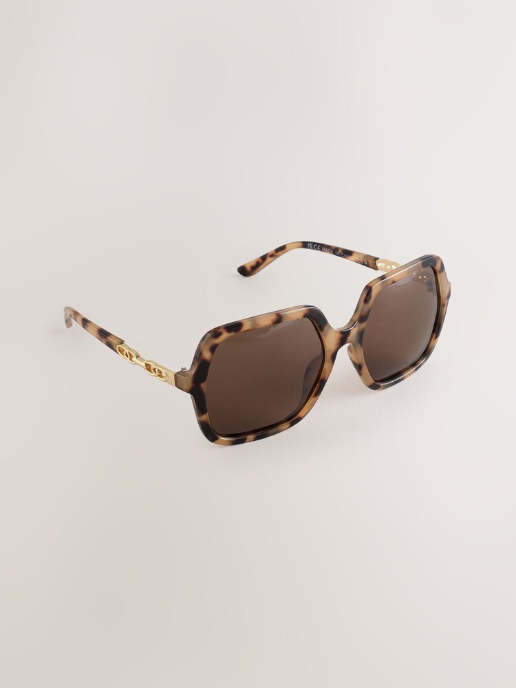 بني شكل صدفة السلحفاة - Square Chain Arm Sunglasses - صورة 1 من 3 بني شكل صدفة السلحفاة - Square Chain Arm Sunglasses - صورة 1 من 3