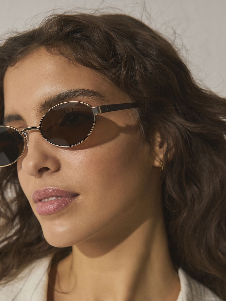 Gold (Metal) Oval Sunglasses - Image 2 of 5