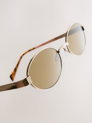Gold (Metal) Oval Sunglasses - Image 4 of 5