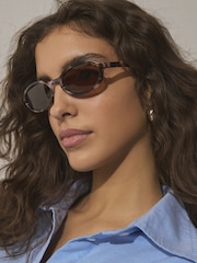 Tortoiseshell Brown Oval Sunglasses - Image 2 of 5