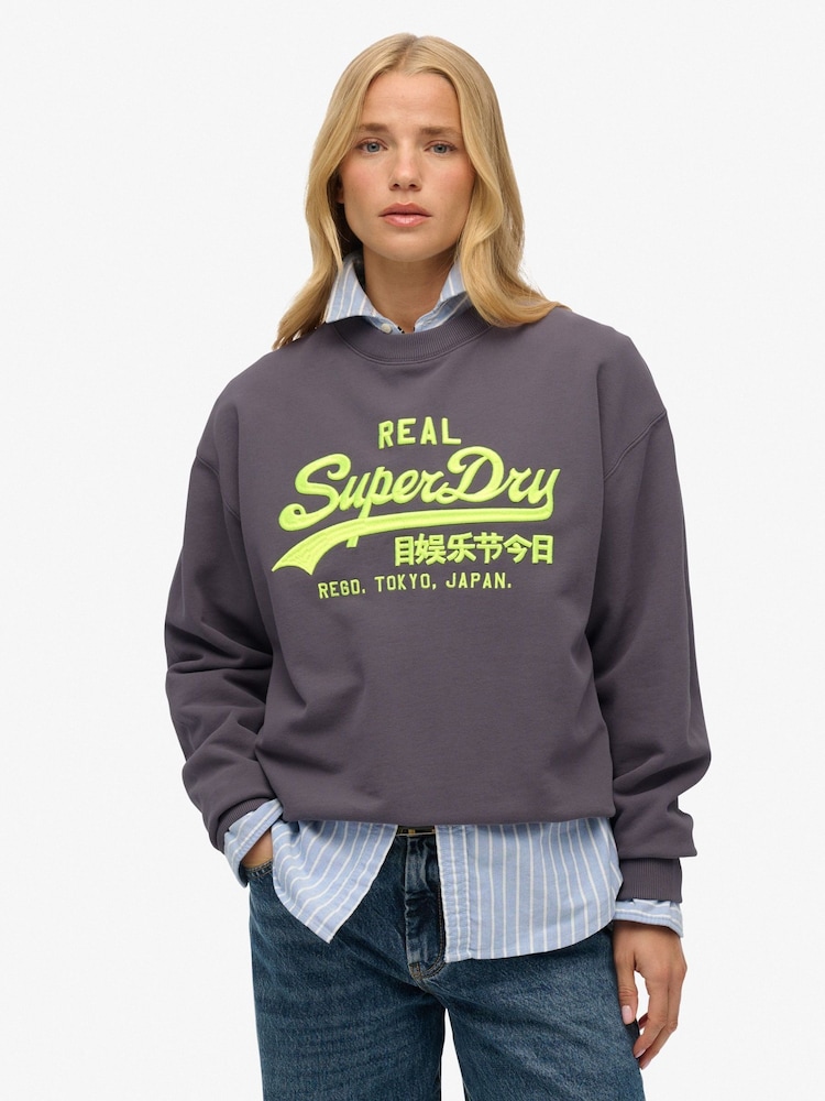 Superdry Vintage Logo Neon Loose Crew Jumper - Imagem 1 de 6