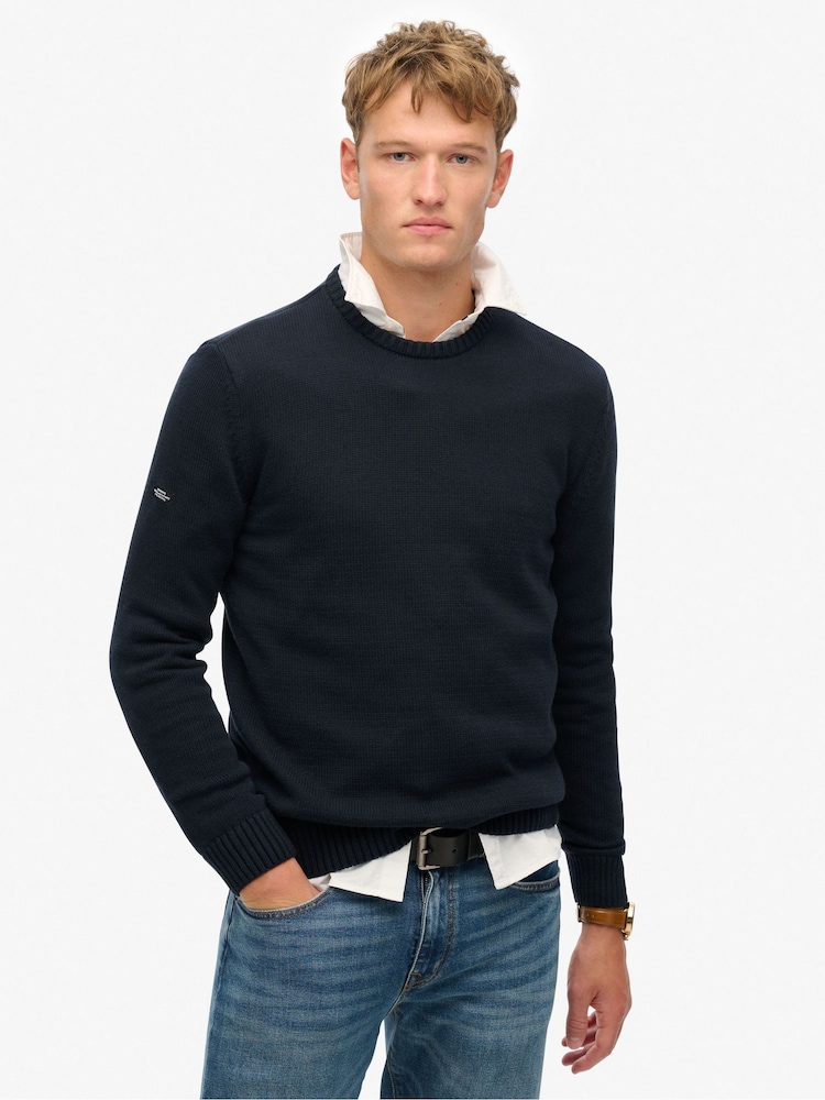 Superdry Blue Cotton Classics Knit Crew Sweatshirt - Image 1 of 4