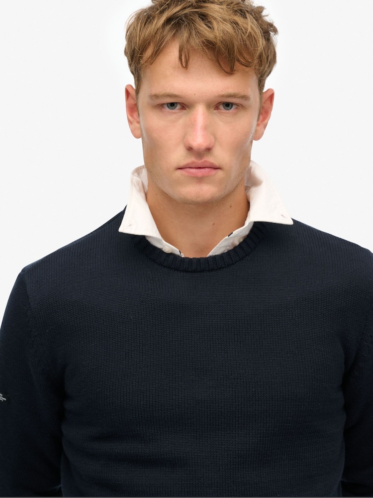 Superdry Blue Cotton Classics Knit Crew Sweatshirt - Image 4 of 4