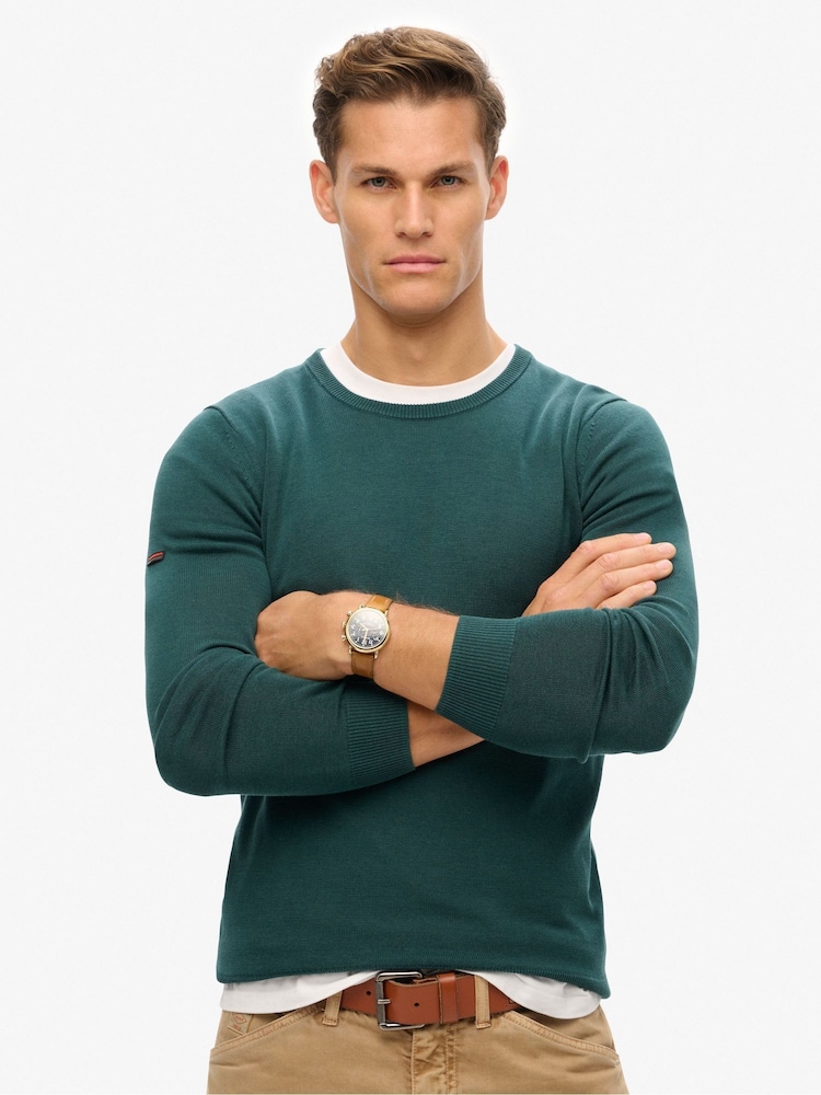 Superdry Green Essentials Lightweight Knit Crew Sweatshirt - Image 1 of 6