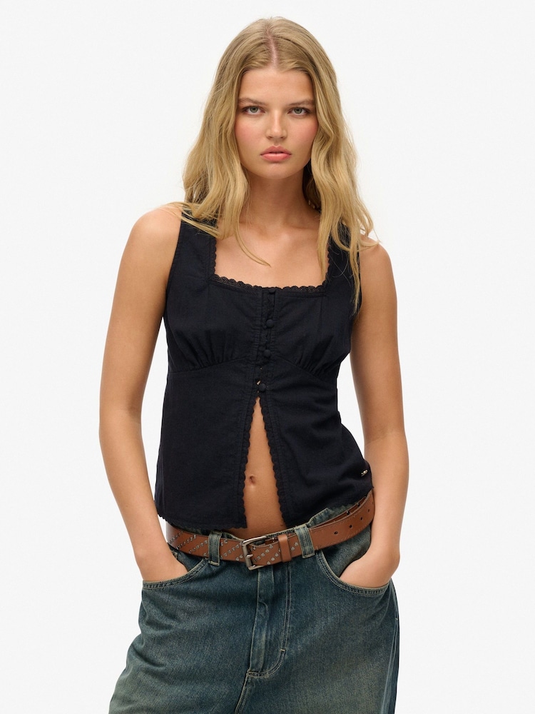 Superdry Black Ibiza Sleeveless Tank top - Image 1 of 5